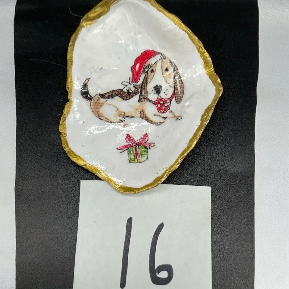 Decoupage Oyster Shell Decoupage Trinket Dish BASSET HOUND Dog